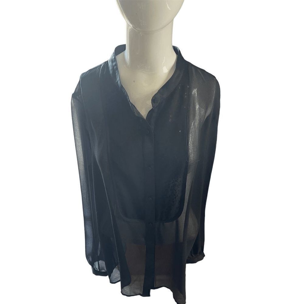 Talbots Shirt For Women Casual Top Sheer Long Sleeves Sequin Accent Sz 16 Black